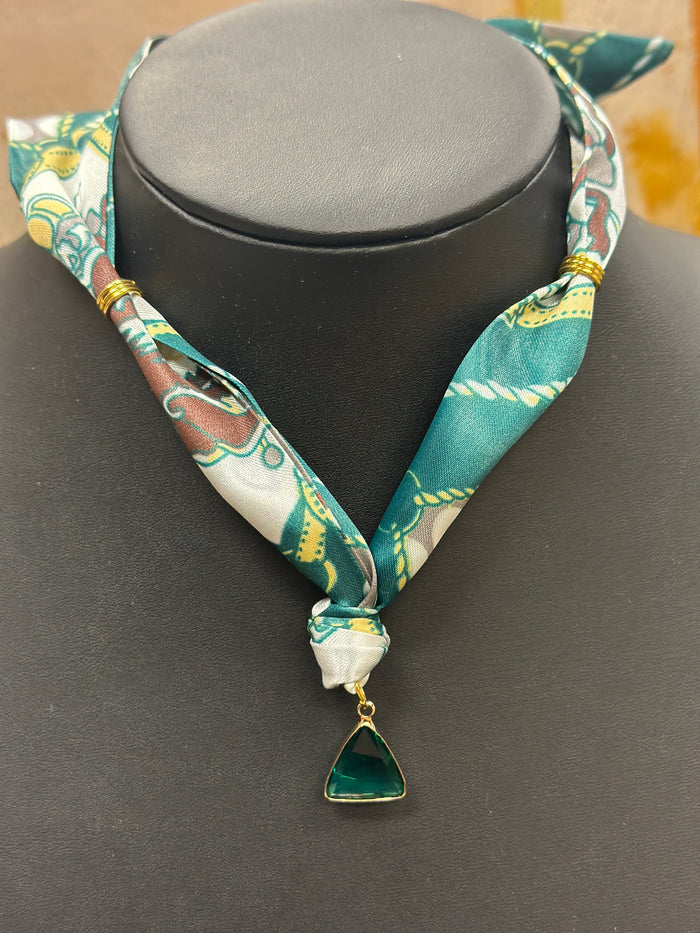 Green Scarf Necklace with Green Delta Charm