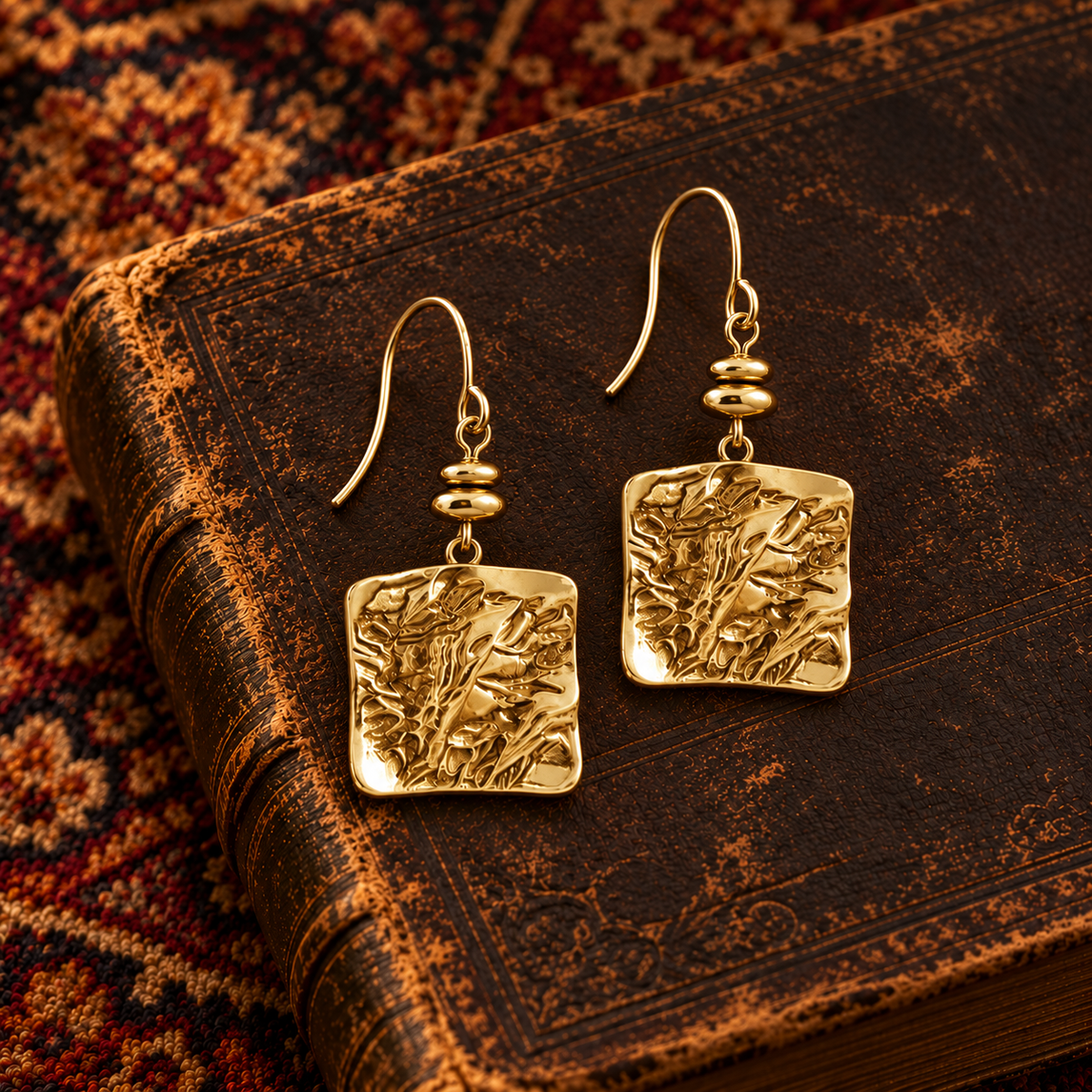 Square Gold Patterned Earrings