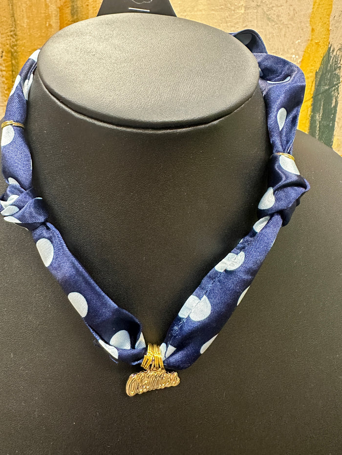 Navy & White Scarf Necklace with Ole Miss Charm