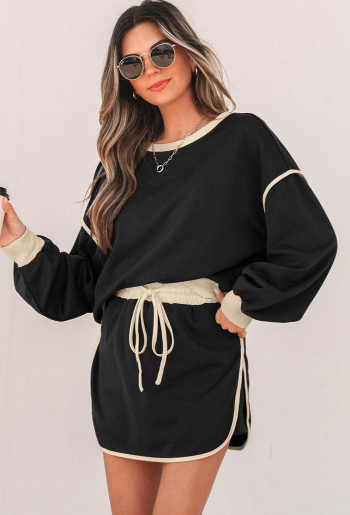 Black Long Sleeve Skort Set