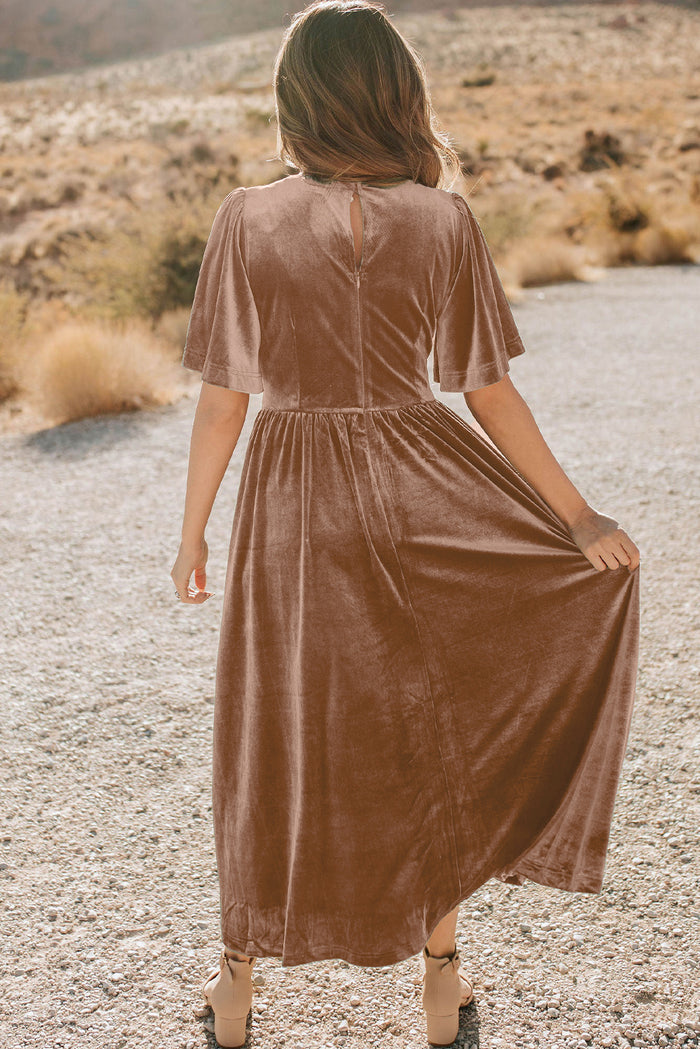 *WEBSITE EXCLUSIVE* Adeline Chestnut Velvet  Empire Waist Flowy Maxi Dress