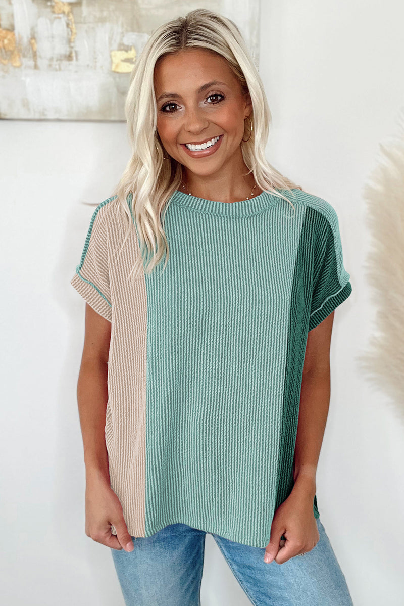 *WEBSITE EXCLUSIVE* Colorblock Ribbed Round Neck T Shirt