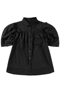 *WEBSITE EXCLUSIVE* Black Puff Sleeve Buttoned Up Blouse