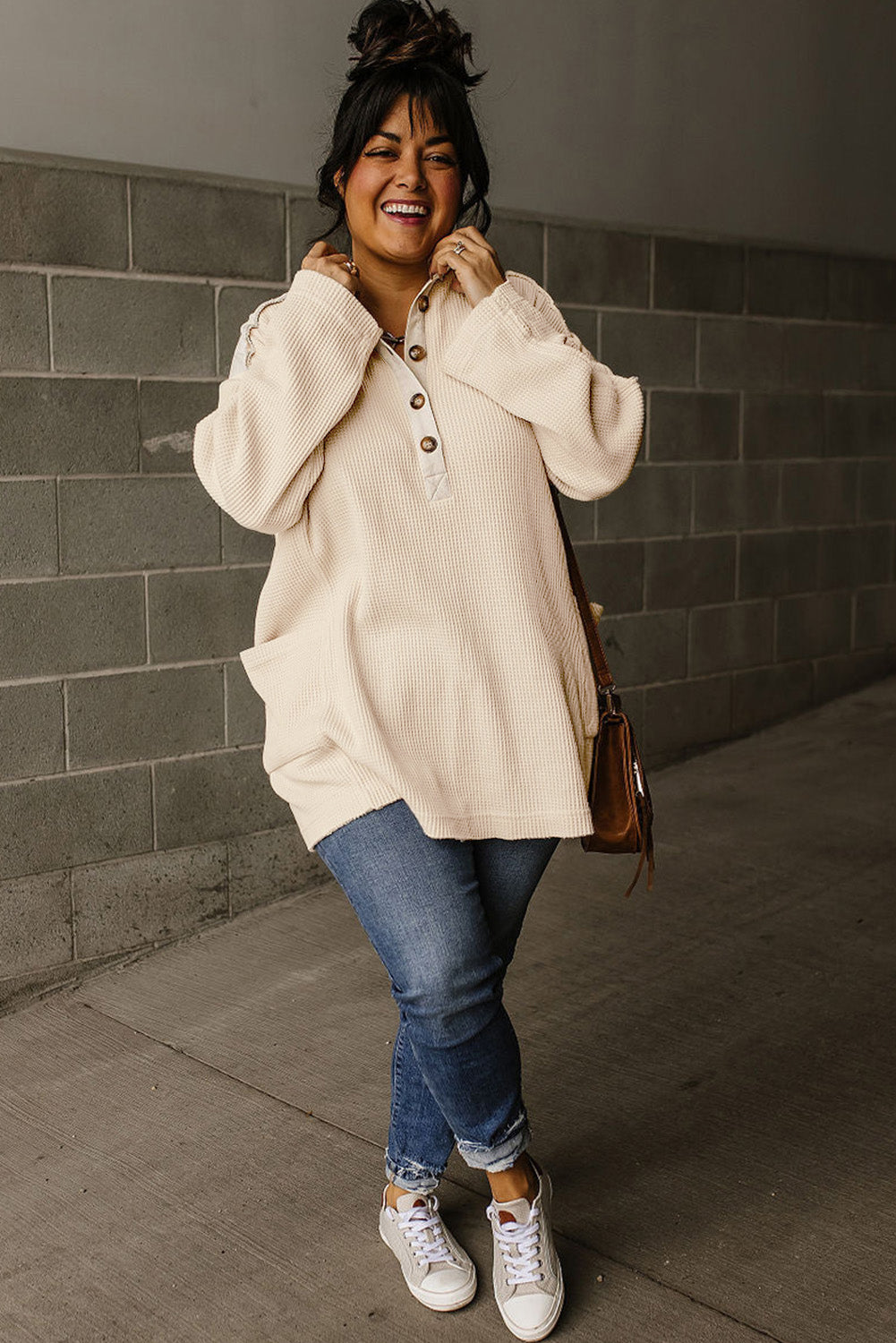 *WEBSITE EXCLUSIVE* Rachael Waffle Long Sleeve Henley Top