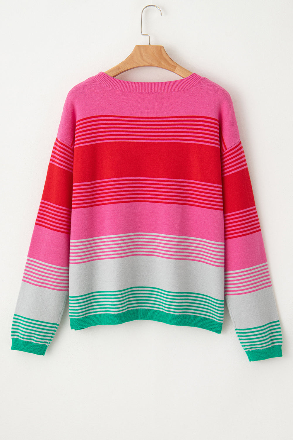 *WEBSITE EXCLUSIVE* Rose Striped Patch Pocket Drop Shoulder Knit Sweater