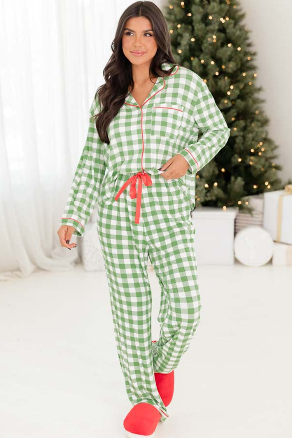 *WEBSITE EXCLUSIVE* Light Green Checked Pajama Set