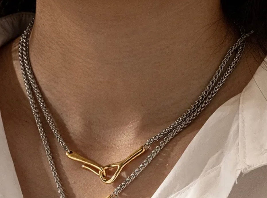 Short Silver and Gold Hook Necklace