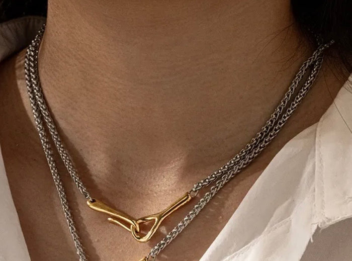 Short Silver and Gold Hook Necklace