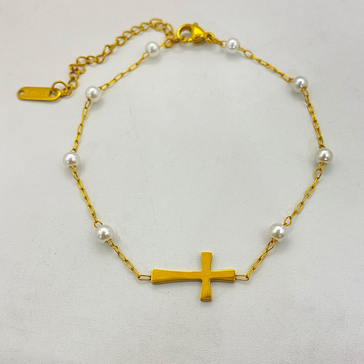 Gold Cross Pearl Bracelet