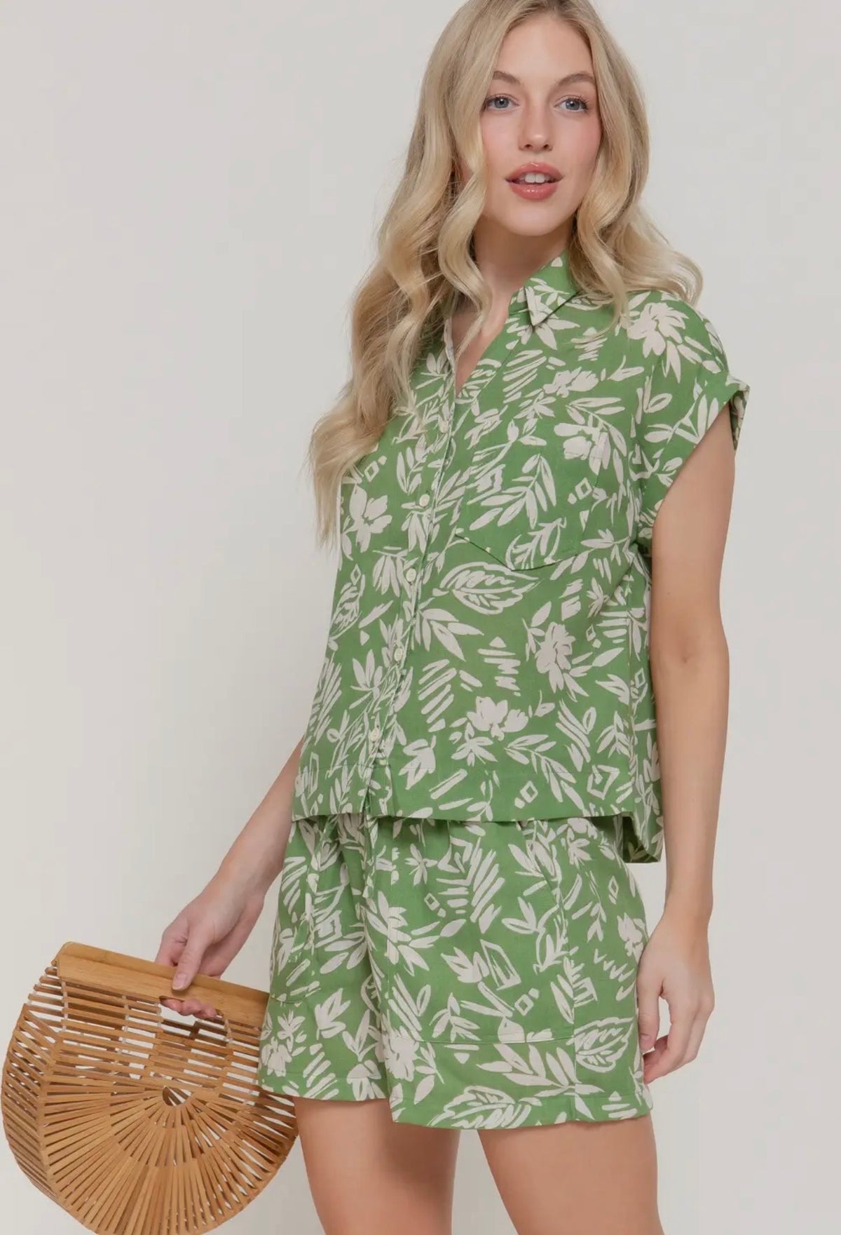 Green Print Short Set