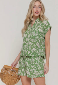 Green Print Short Set