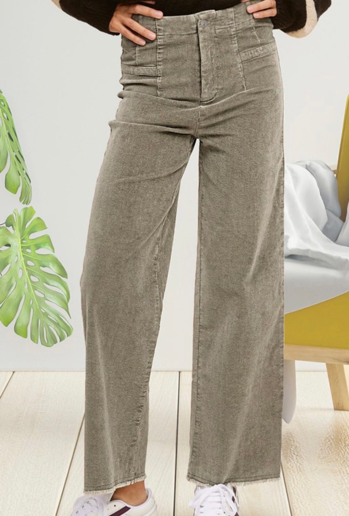 Olive Washed Corduroy Pants