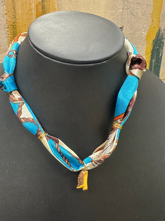Multicolor Scarf Necklace with Mississippi Charm