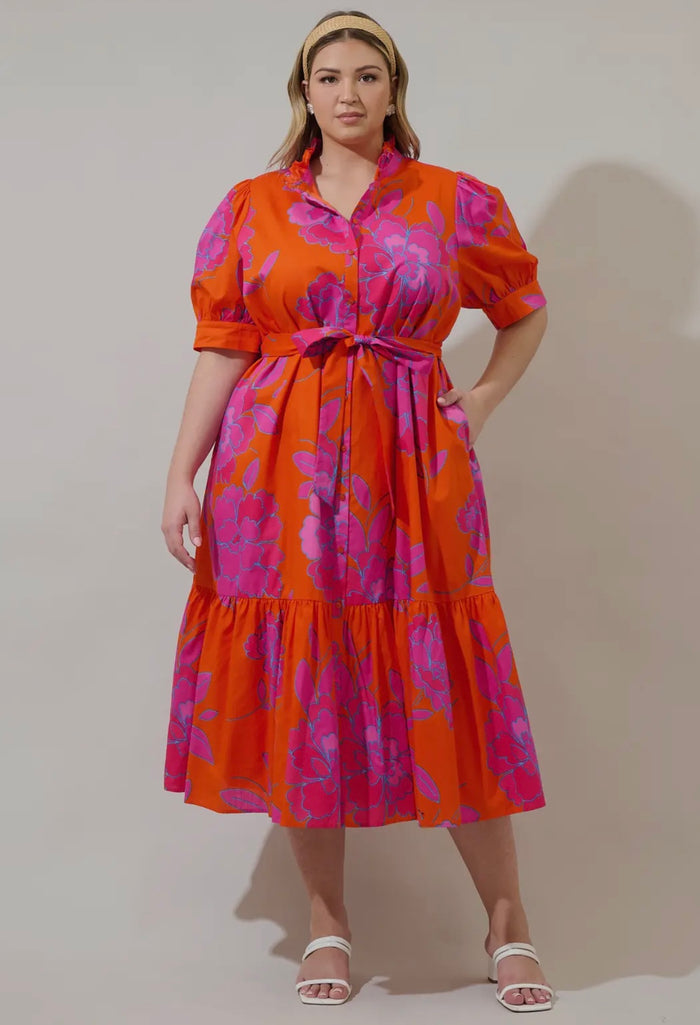 *Available in Store* Plus Fuchsia & Orange Floral Dress