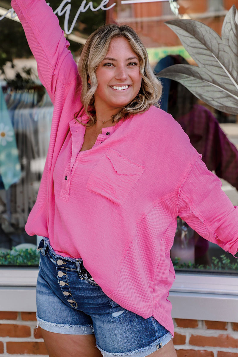 *WEBSITE EXCLUSIVE*  Plus Size Pink  Henley Top