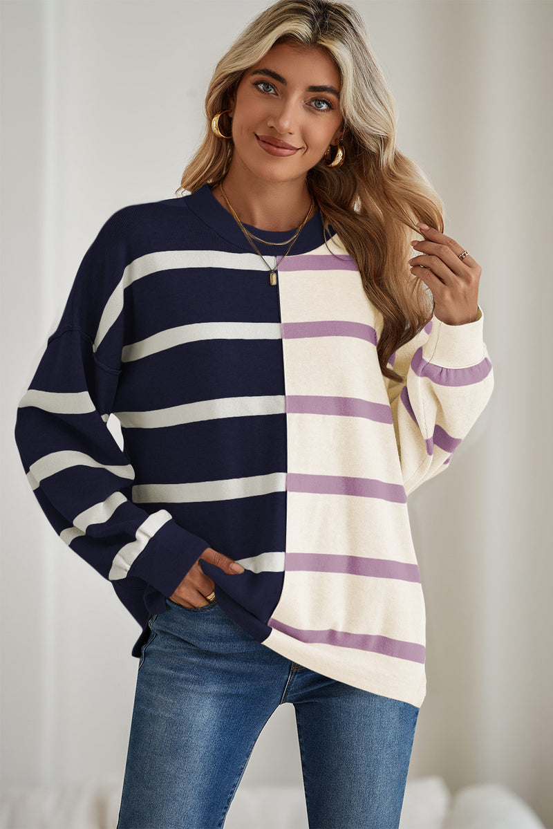 *WEBSITE EXCLUSIVE* Hannah Stripe Exposed Seam Loose Sweatshirts