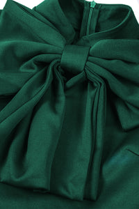 *Website Exclusive * Green Asymmetric Peplum Style Bow Dress