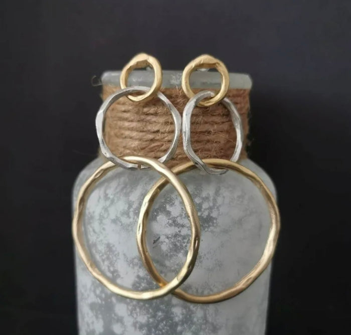 Gold & Silver Dangle Ring Earrings