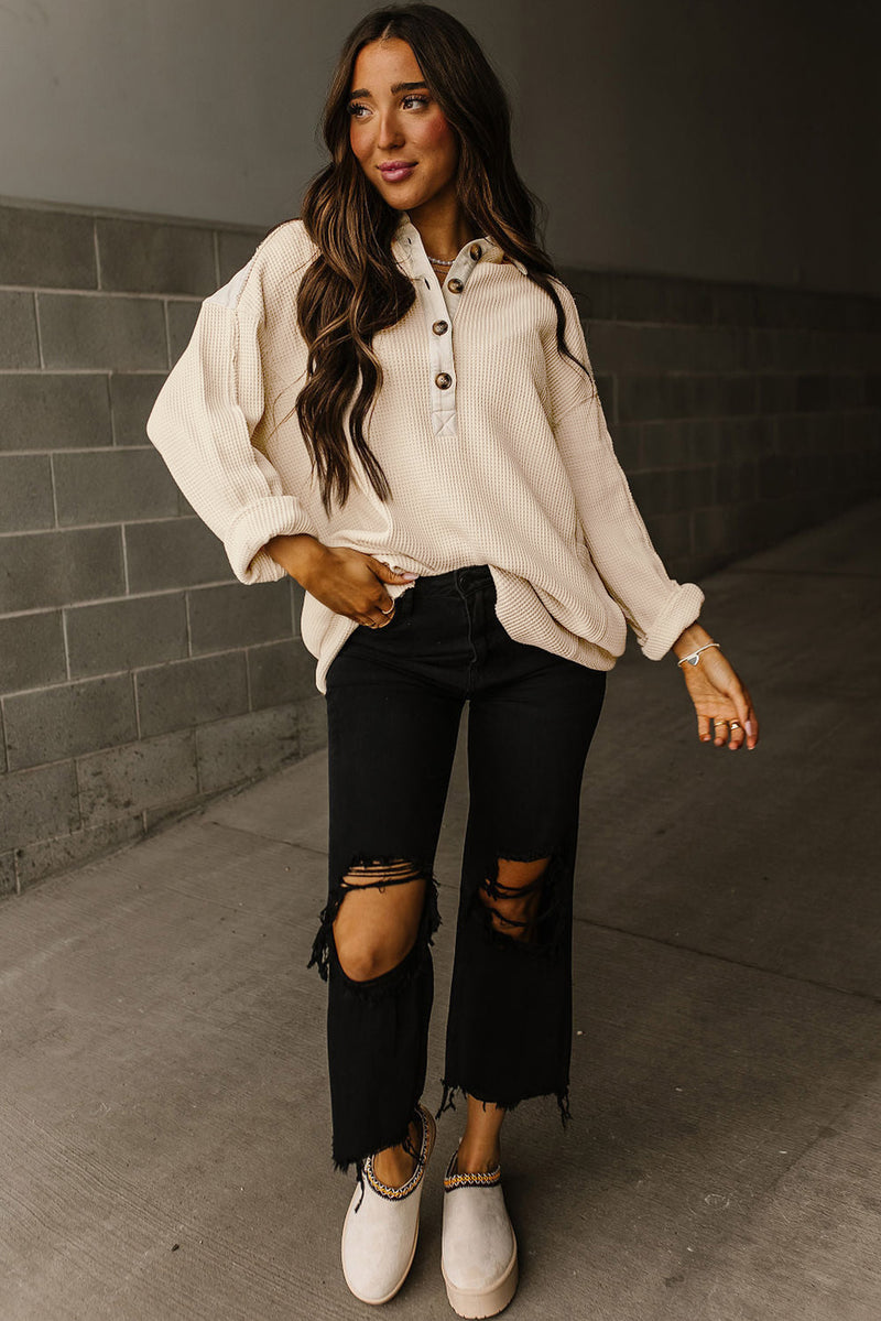 *WEBSITE EXCLUSIVE* Rachael Waffle Long Sleeve Henley Top