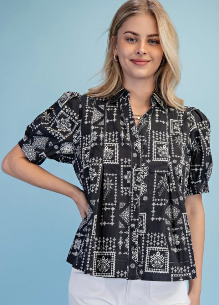 Black & White Bandana Print Top
