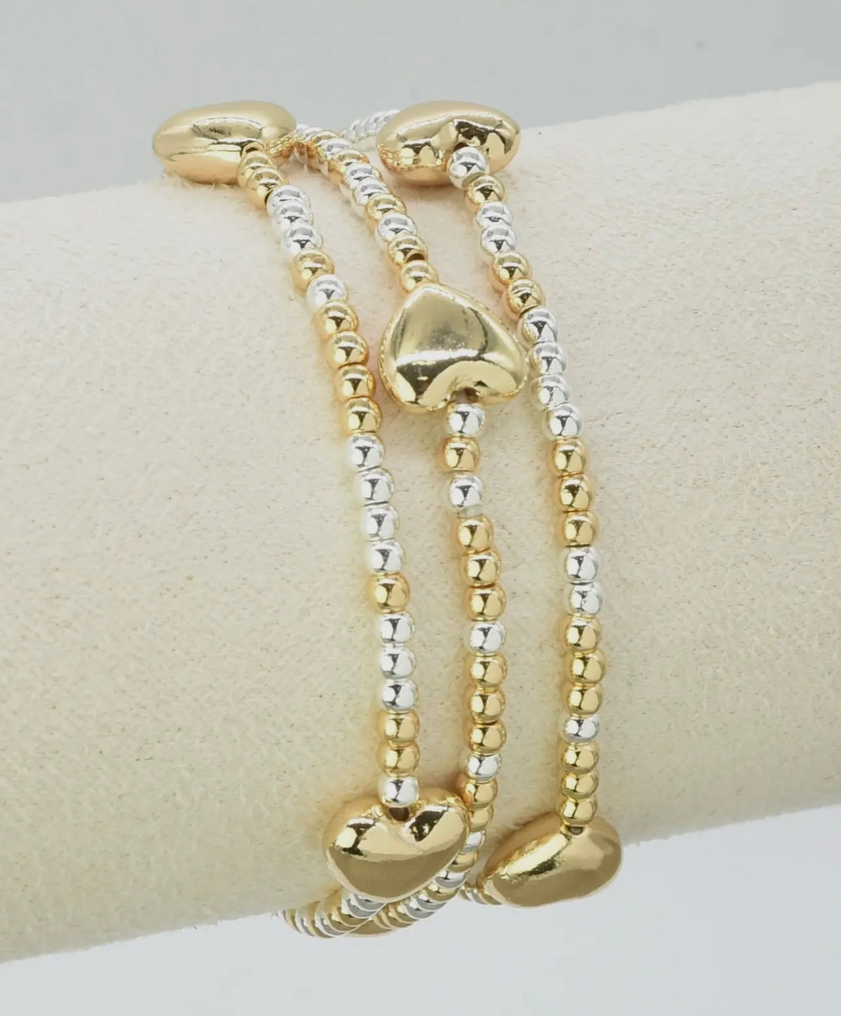 Gold & Silver Beaded Heart Bracelet Set