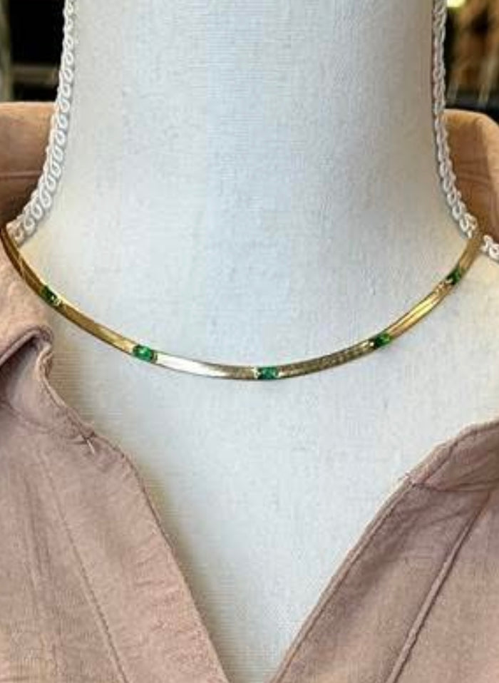 Gold Chain Necklace Green Stones (FW)