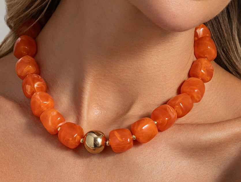 Orange & Gold Bead Necklace