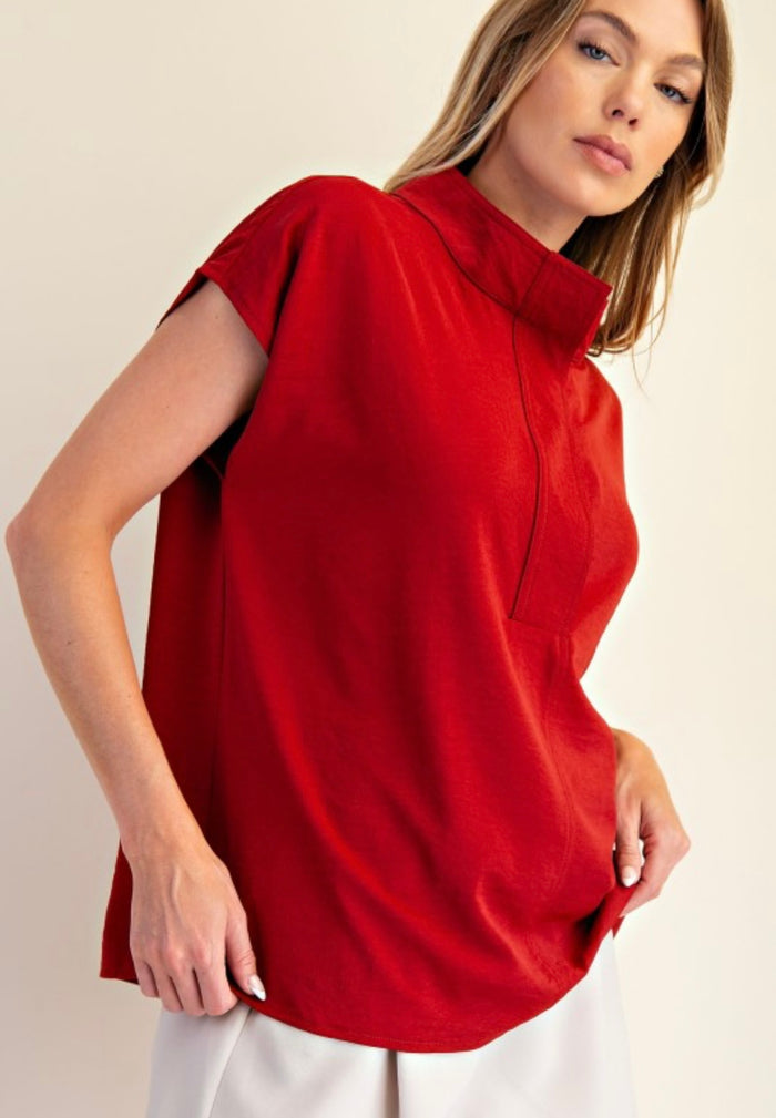 Wine High Neck Blouse