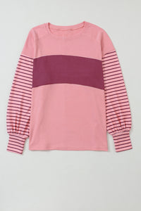 *Website Exclusive* Colorblock Striped Bishop Sleeve Side Slits Top