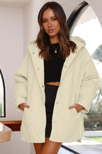 *Website Exclusive* Beige Quilted Snap Button Hooded Puffer Coat