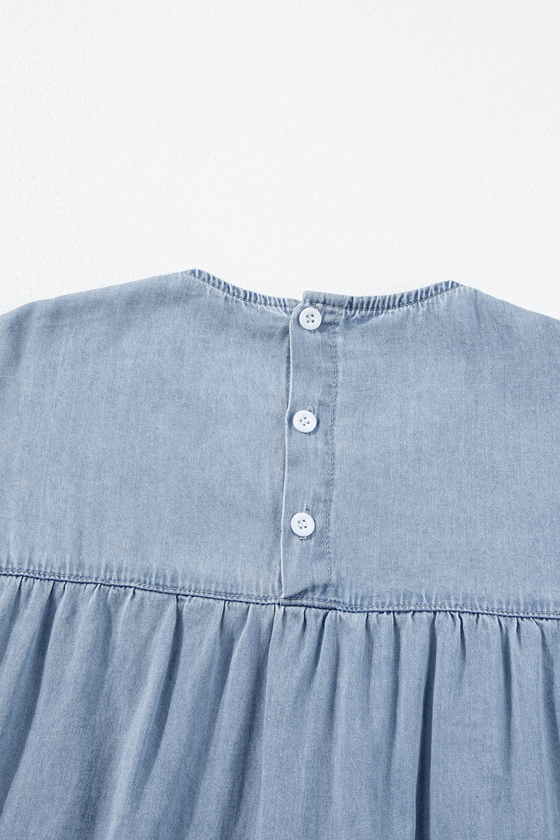 *WEBSITE EXCLUSIVE*  Ruffle Short Sleeve Tiered Denim Dress