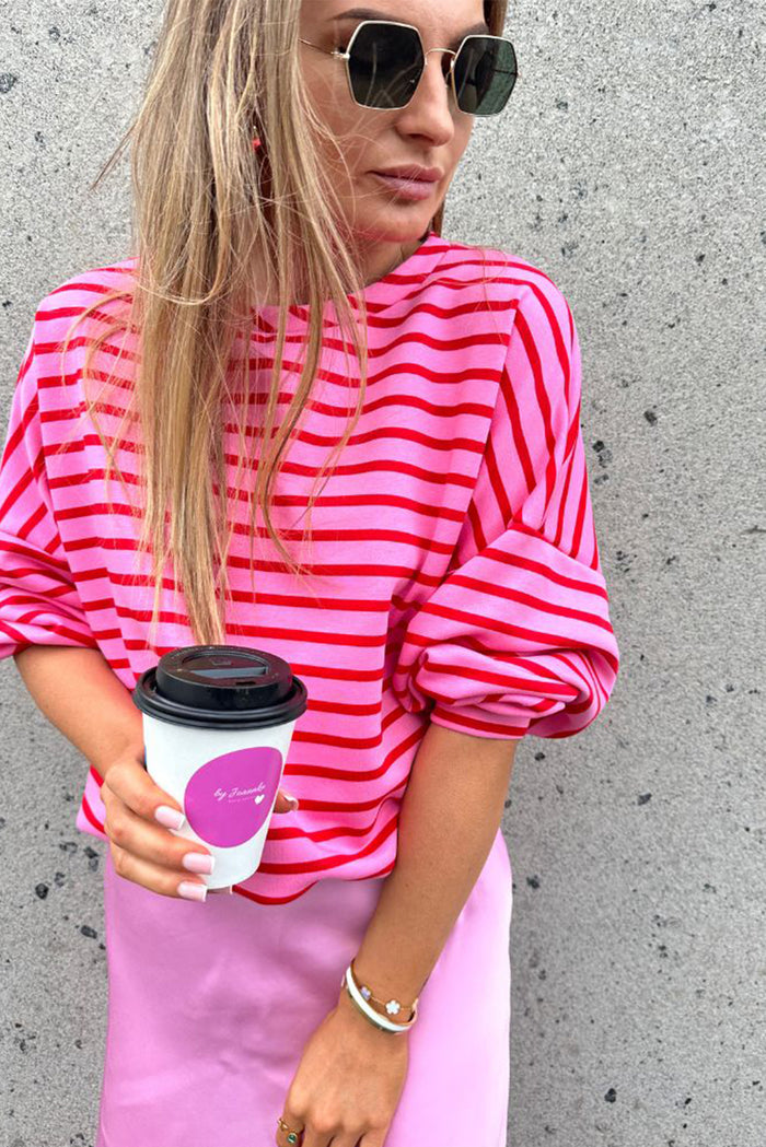 *WEBSITE EXCLUSIVE* Pink Striped Oversized Long Sleeve Sweatshirt