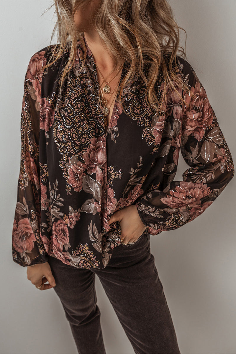 *WEBSITE EXCLUSIVE* Black Floral Balloon Sleeve Blouse