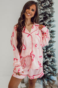 *WEBSITE EXCLUSIVE* Pink Candy Cane Print Pajama Set