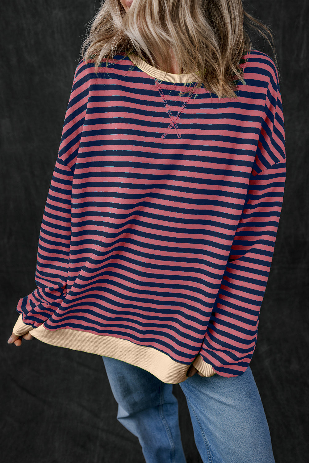 *WEBSITE EXCLUSIVE* Stripe Contrast Edge Oversized Pullover