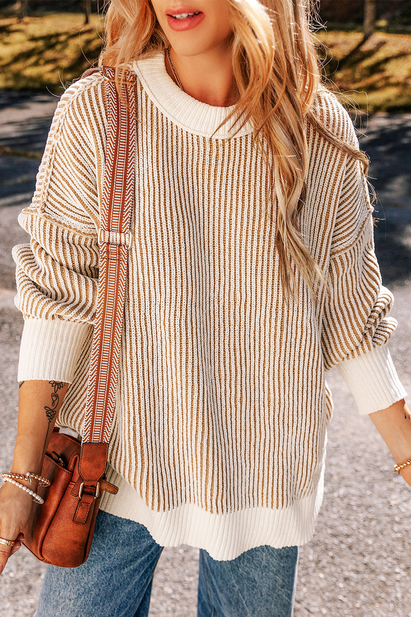 *WEBSITE EXCLUSIVE* Isla Striped Contrast Trim Loose Sweater