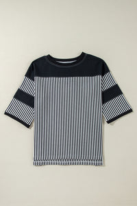 *WEBSITE EXCLUSIVE* Lily Dark Khaki Striped Patchwork Oversized Tee