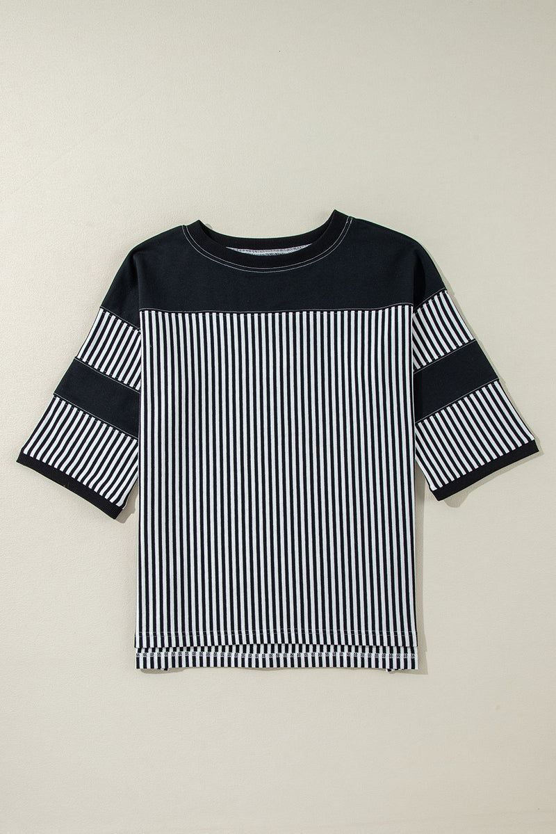 *WEBSITE EXCLUSIVE* Lily Dark Khaki Striped Patchwork Oversized Tee