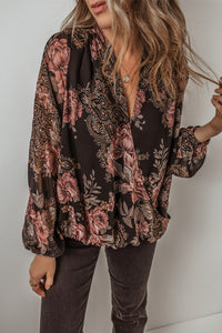 *WEBSITE EXCLUSIVE* Black Floral Balloon Sleeve Blouse