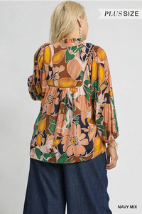 Plus Abstract Multi Floral Print Blouse