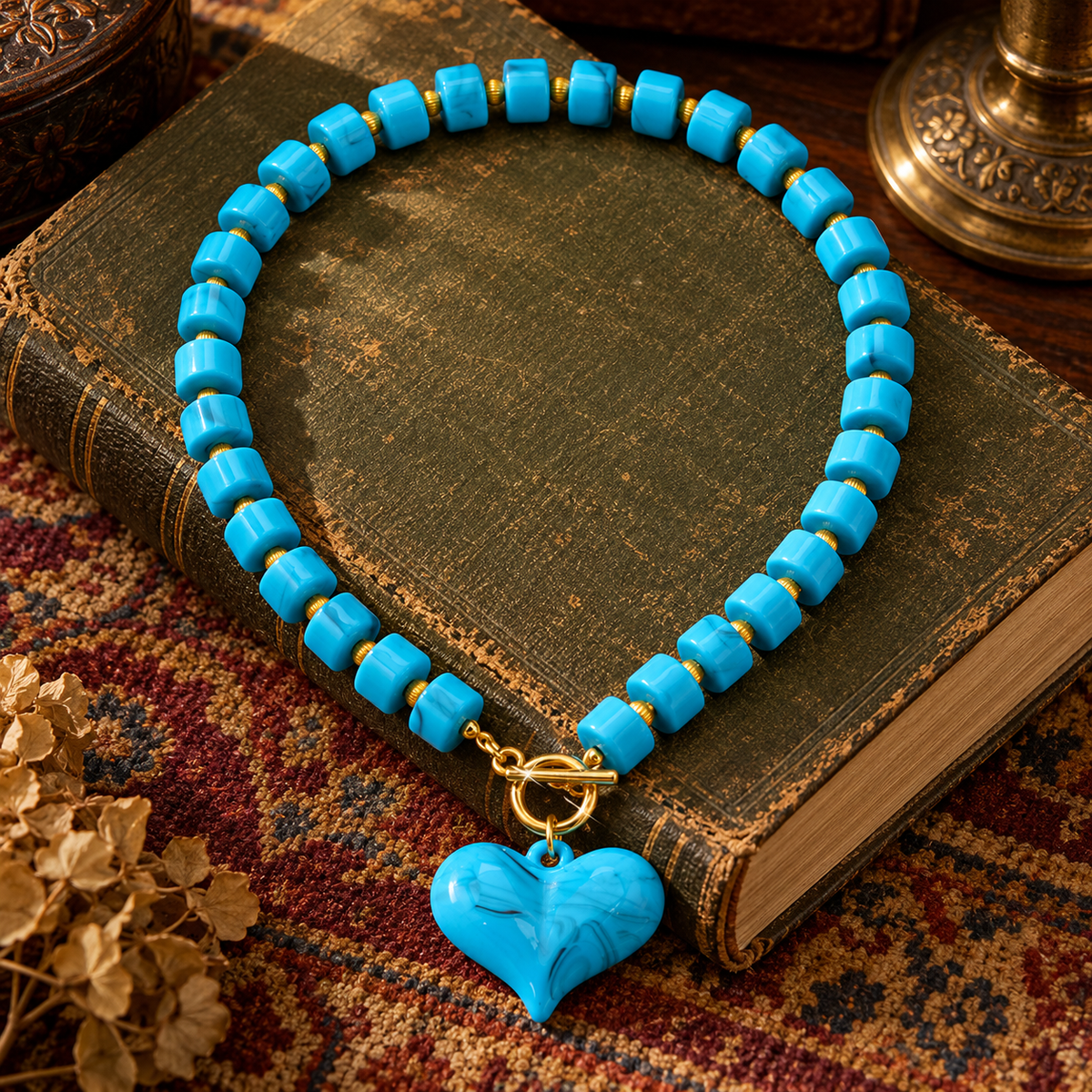 Blue Chunky Heart Necklace
