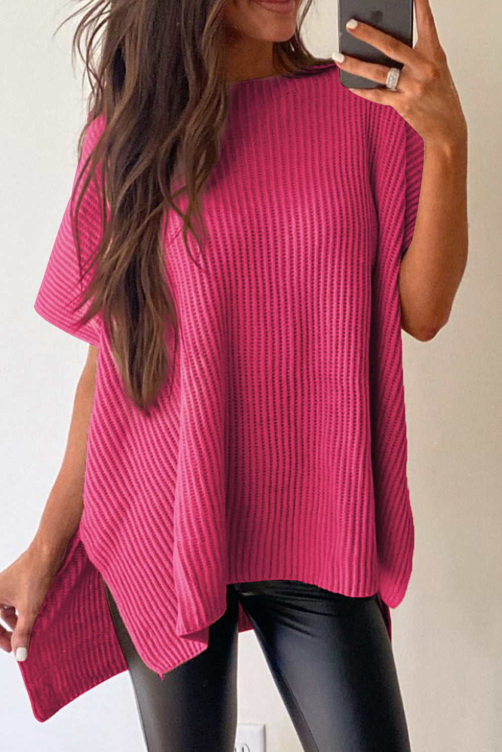 *WEBSITE EXCLUSIVE*  Delia Side Slit Short Sleeve Oversized Sweater