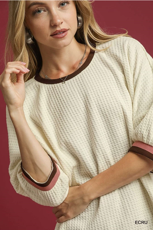 Ecru Waffle Knit Blouse