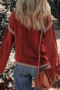 *WEBSITE EXCLUSIVE* Rust Contrast Trim Knit Sweater