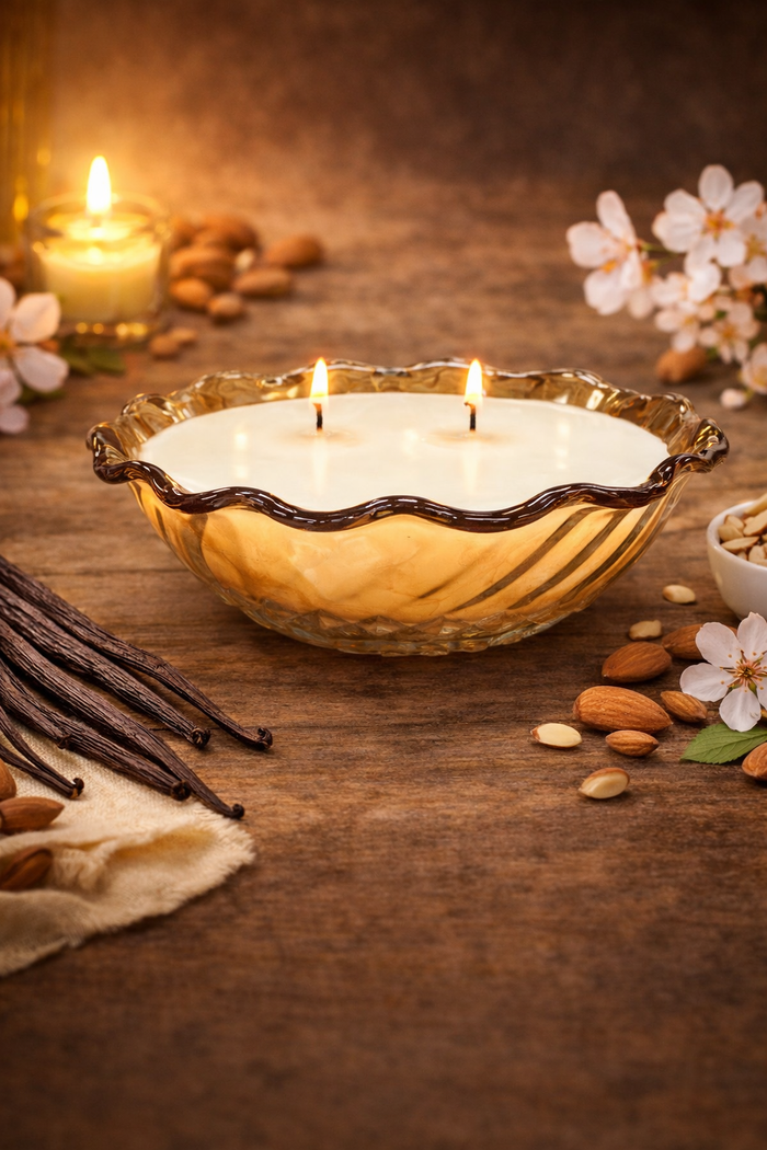 Almond & Vanilla Gold Glass Bowl Candle
