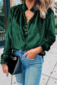 *Website Exclusive * Elle  Buttoned V Neck Velvet Blouse