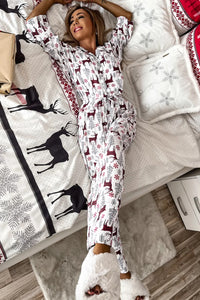 *WEBSITE EXCLUSIVE* Light Grey Christmas Deer Printed Shirt and Pants Pajama Set