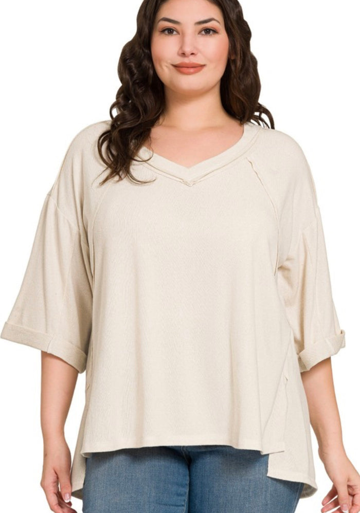 Plus Off White V Neck Top