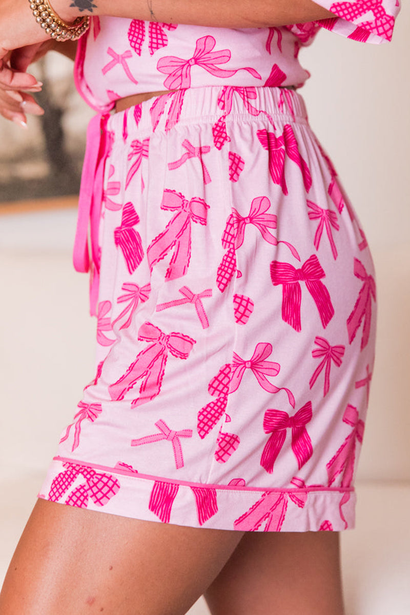 *WEBSITE EXCLUSIVE* Pink Sweet Bow Print Shirt and Shorts Pajama Set