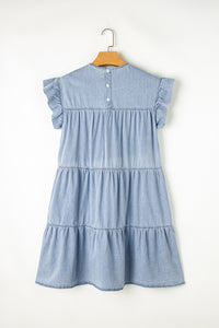 *WEBSITE EXCLUSIVE*  Ruffle Short Sleeve Tiered Denim Dress